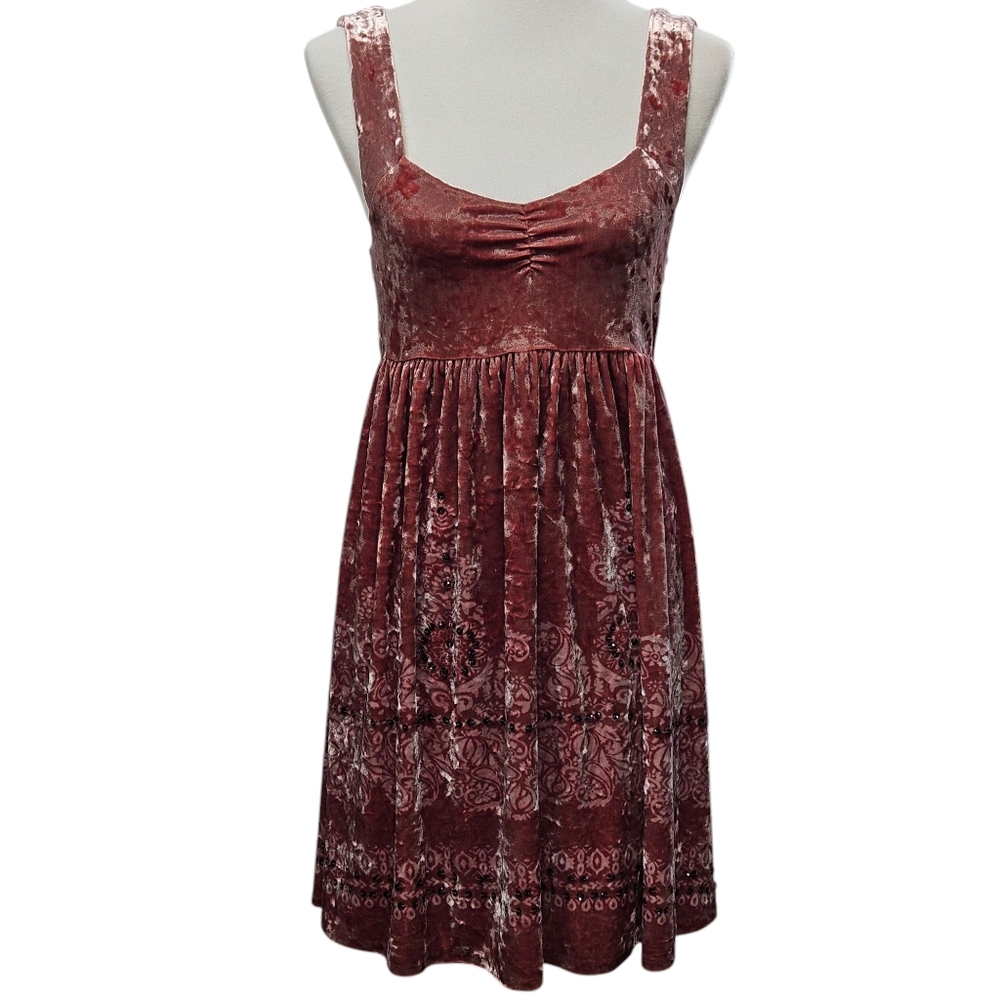 Free People Velvet Burnout Babydoll Mini Dress Pink Primrose Small Dainty Y2K